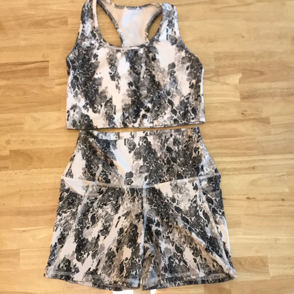 Matching Workout Set - Snake Print Razor-back Top and Biker Shorts
